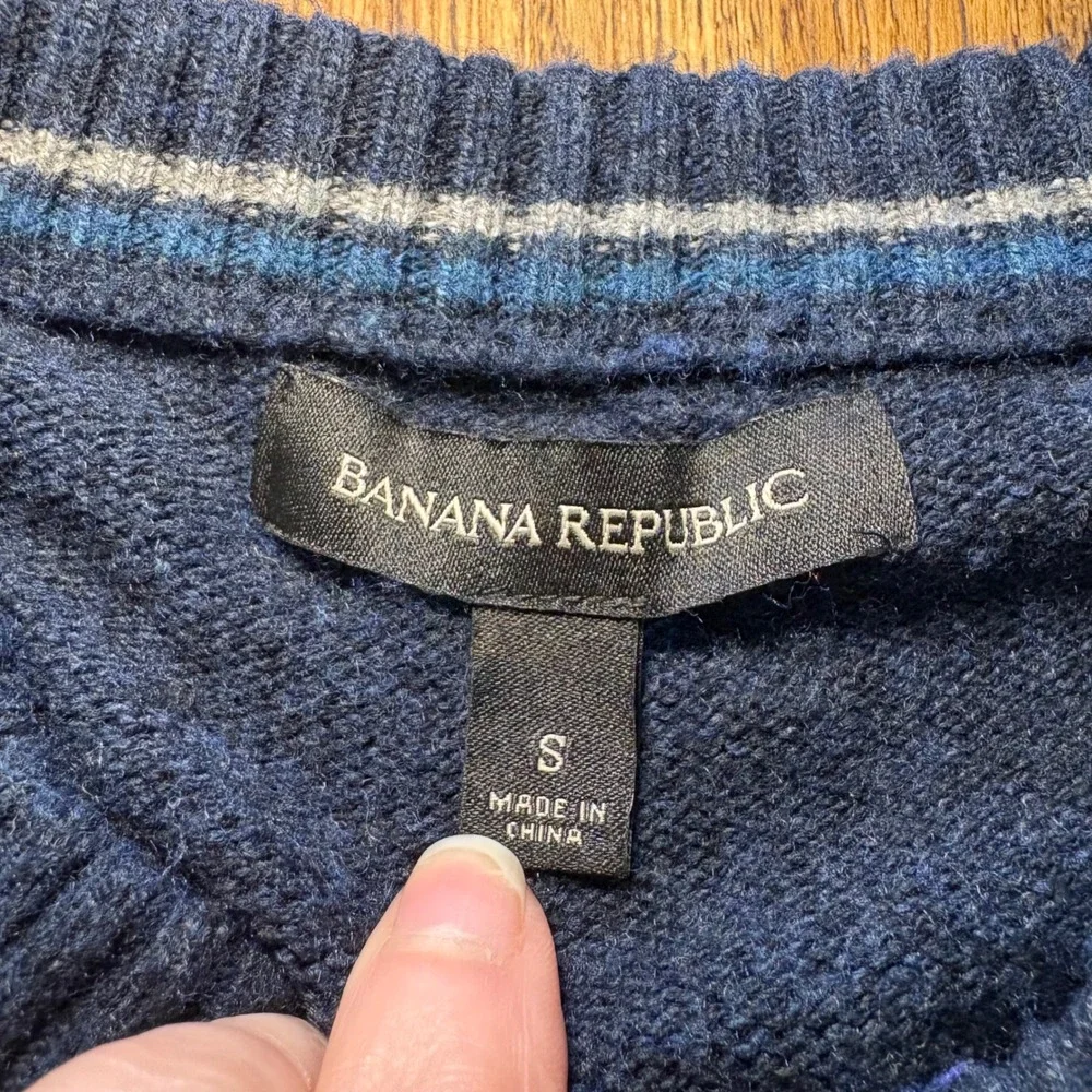 Banana Republic Mens Dark Blue‎ Heather Wool Blend Crew Neck Knit Sweater Small